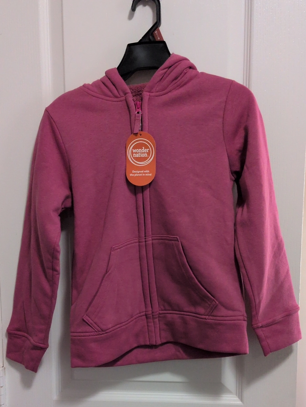 Pink Plush Lined Full Zip Hoodie Jacket With Pockets